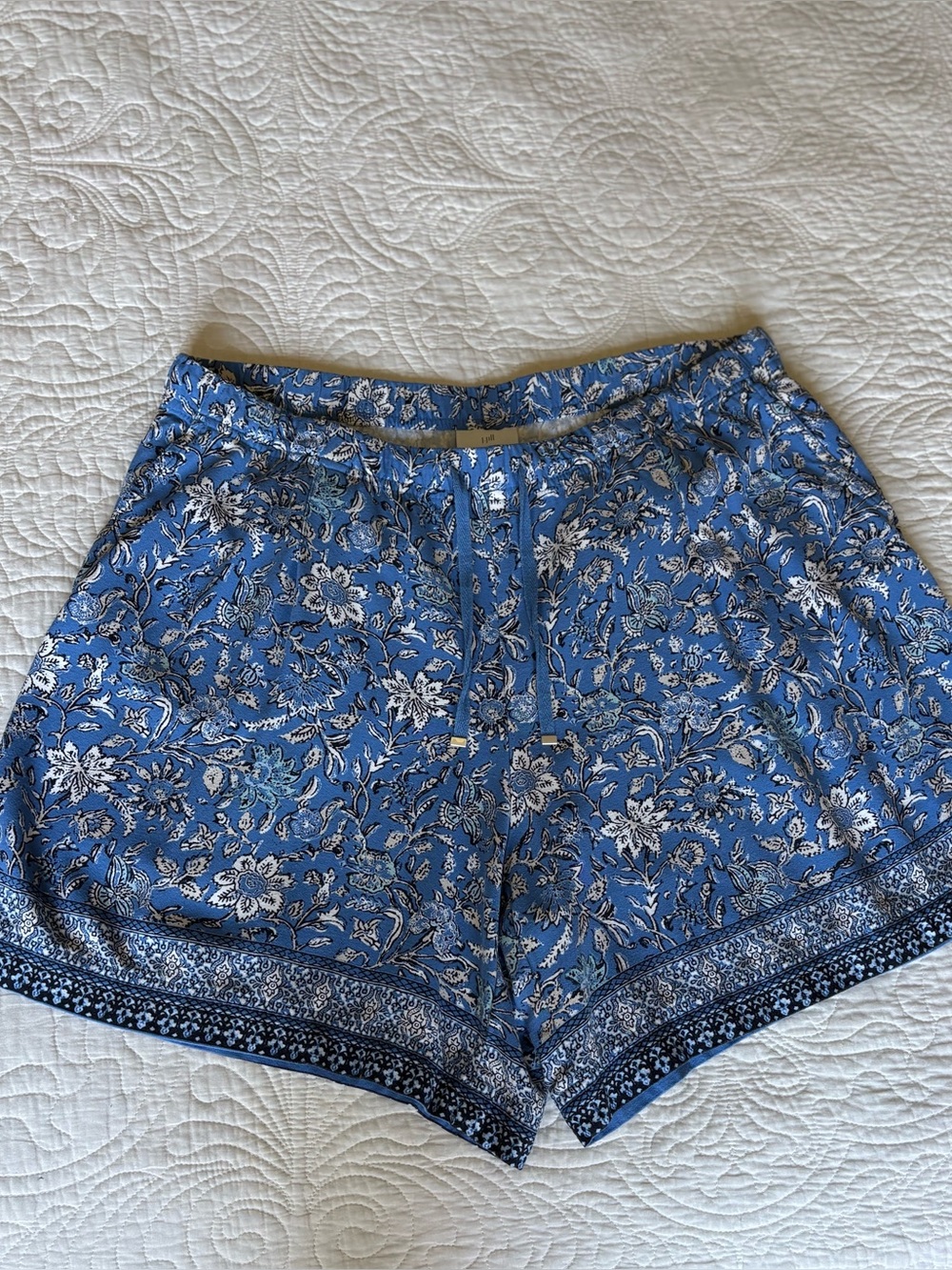 J. Jill Blue Floral Drawstring Wide Leg Shorts